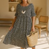 Midi jurk met stippenprint en gelaagde rok