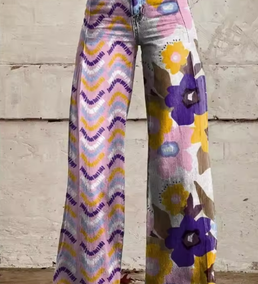 Boho broek met bloemenprint en luchtige pasvorm