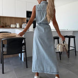 Lois | Mouwloze denim maxi jurk