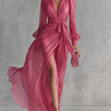 Gloria Vestido Maxi de Gasa con Escote en V