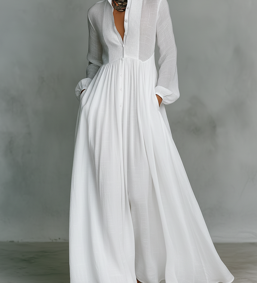 Maxi jurk met knoopsluiting en elegante zwierige pasvorm