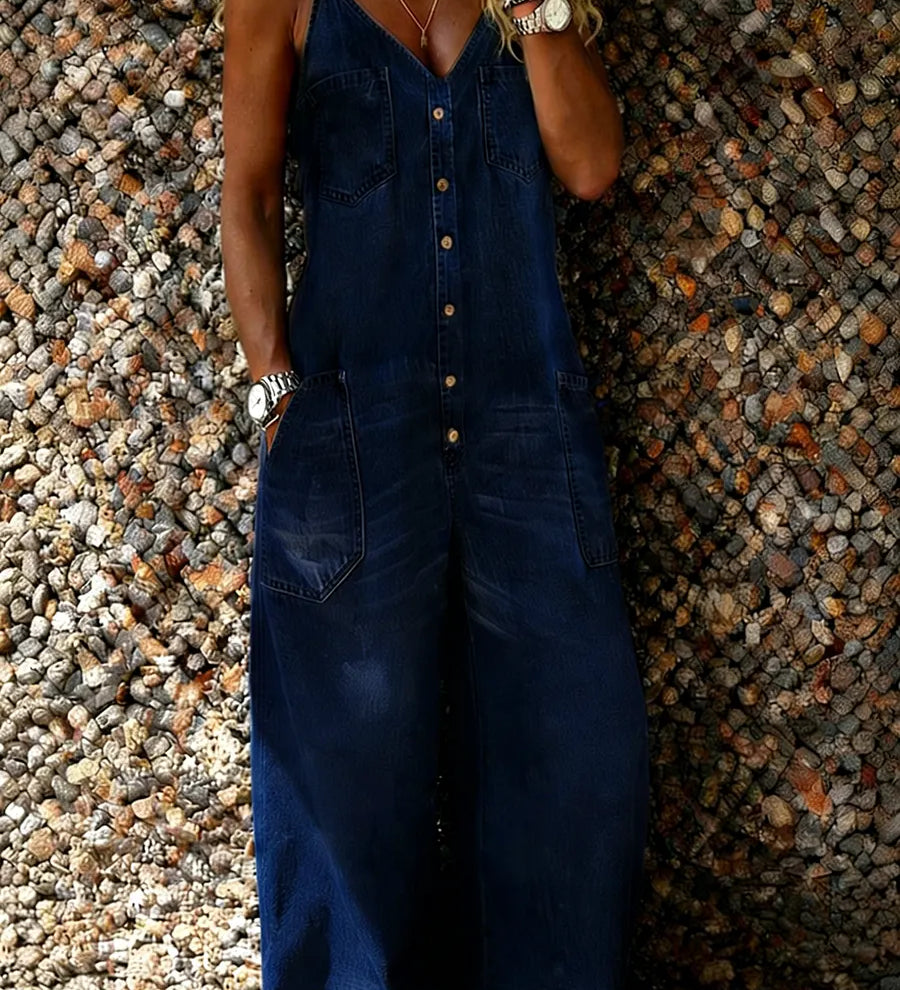 Teagan | Denim jumpsuit met spaghettibandjes en relaxte pasvorm