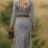 Suède jurk met franjes en westernstijl voor een stoere look