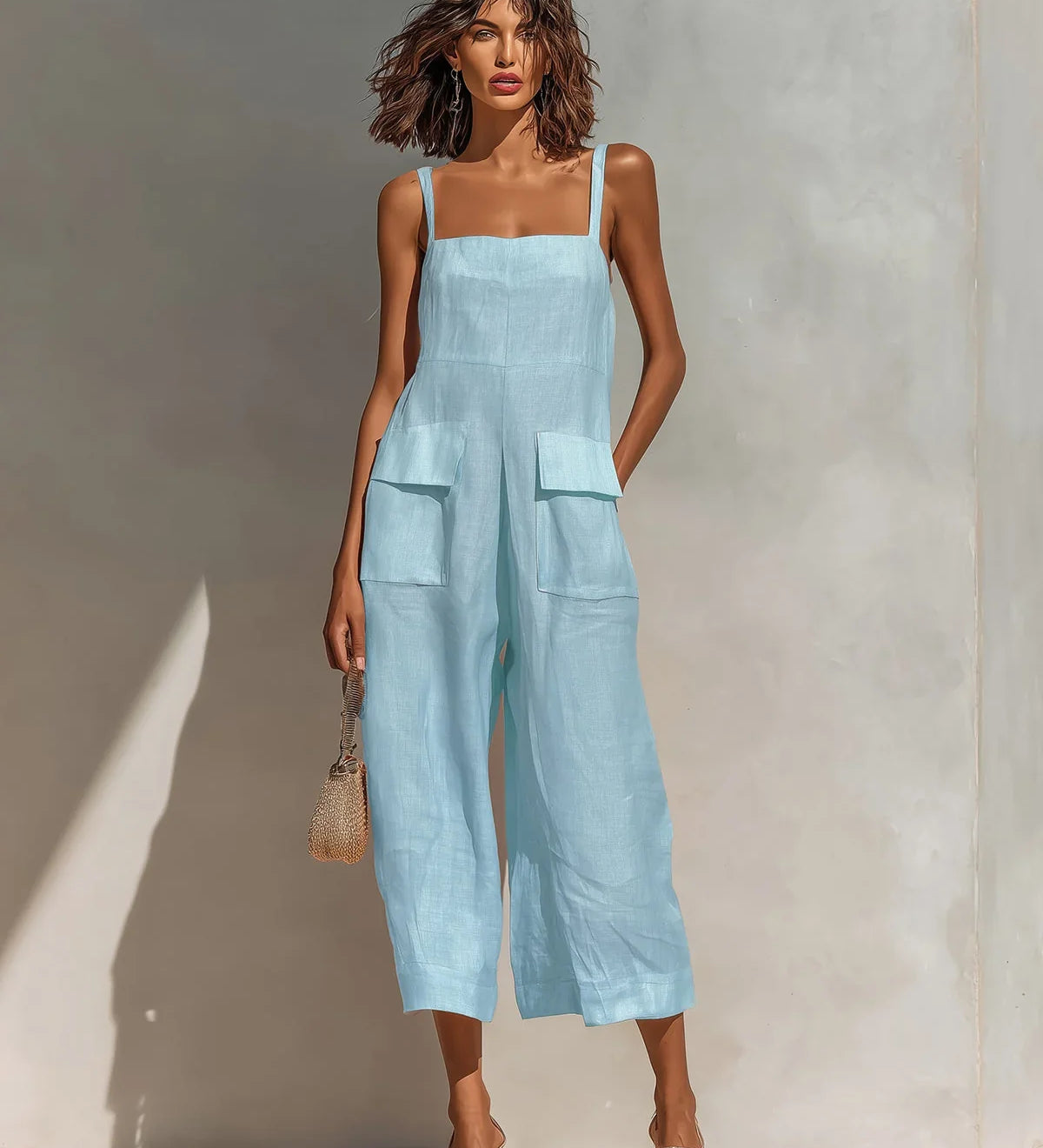Mercedes | Elegante katoen-linnen jumpsuit met wijde pijpen