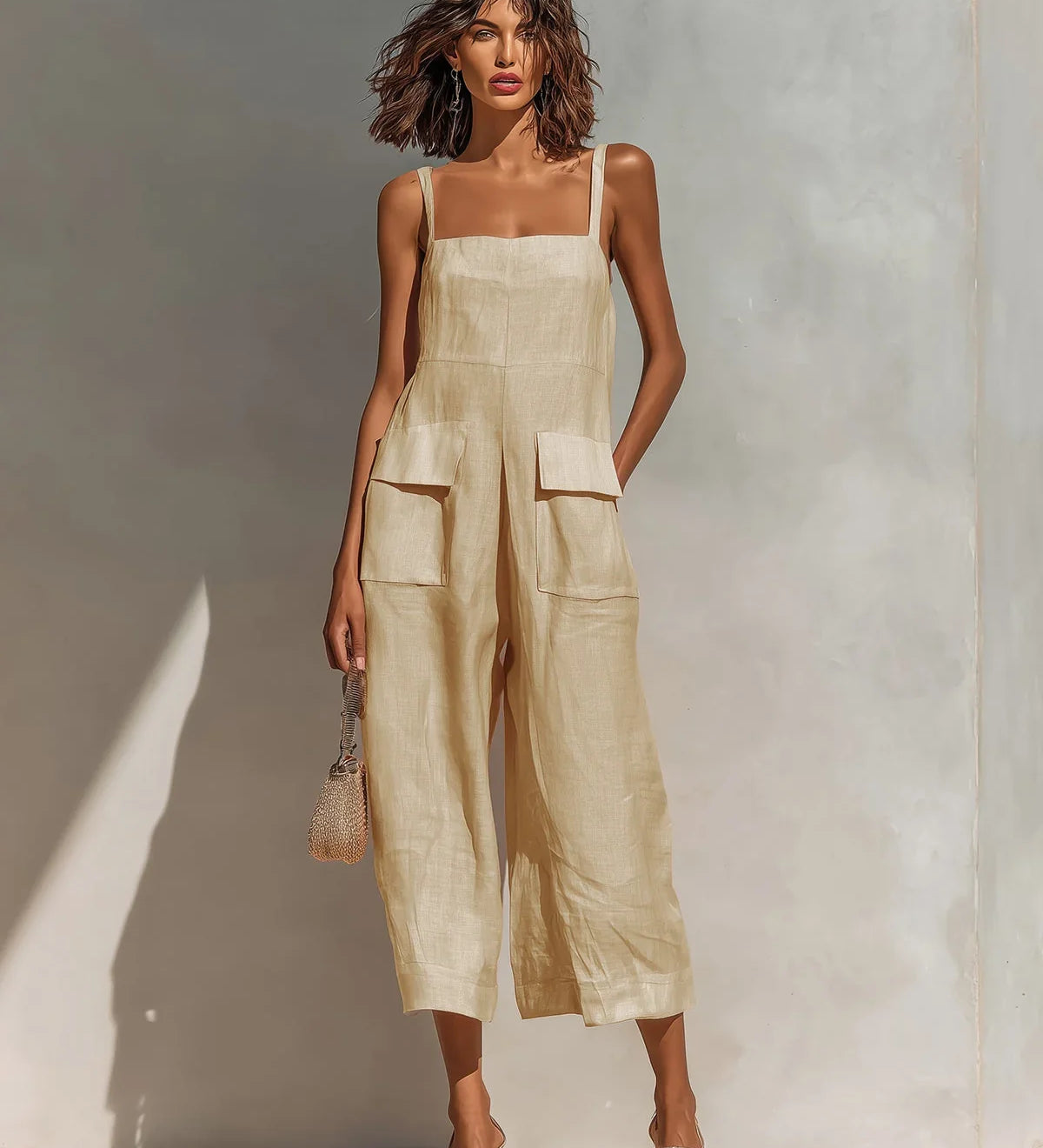 Mercedes | Elegante katoen-linnen jumpsuit met wijde pijpen