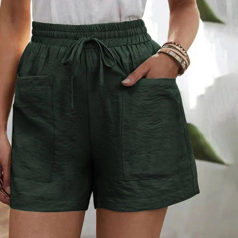 Linnen shorts met elastische tailleband en steekzakken
