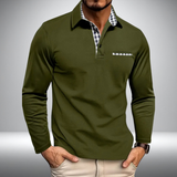 Poloshirt met lange mouwen en geruite accenten in olijfgroen