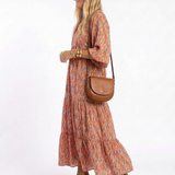 Amara | Midi jurk met V-hals en geometrisch patroon