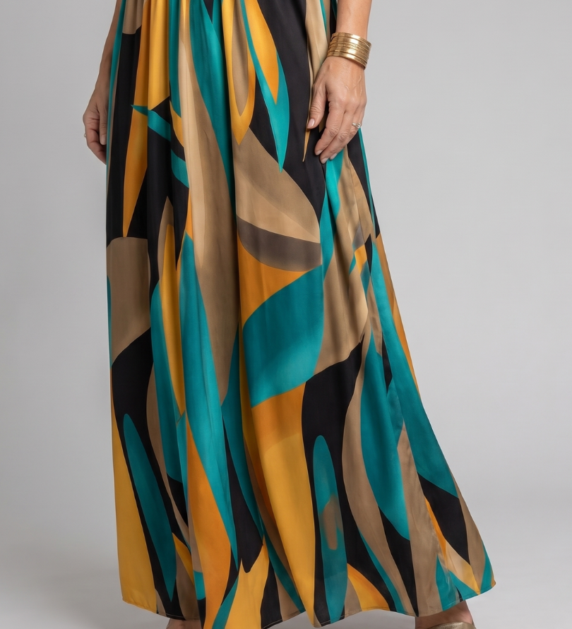 Elena | Elegante Maxi Jurk met Abstracte Print