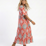 Zaria | Midi-jurk met paisleyprint en V-hals met korte mouwen