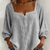 Blouse met vierkante hals en knoopsluiting voor een ontspannen look