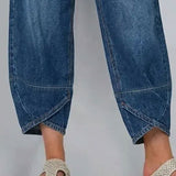 Katoenen broek met denim look en relaxte pasvorm