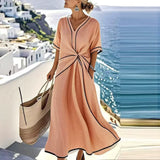 Jurk met elegante V-hals en flatterende taille-draping
