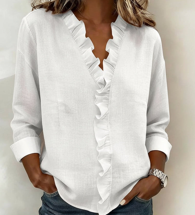 Blouse met V-hals en ruches voor een elegante uitstraling