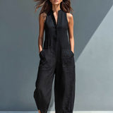 Mouwloze Jumpsuit met Mandarin Kraag en Ontspannen Pasvorm