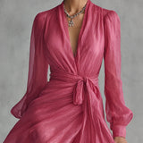 Gloria Vestido Maxi de Gasa con Escote en V