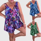 Nienke | Mouwloze Badmode Jurk met Oceaanprint en V-hals