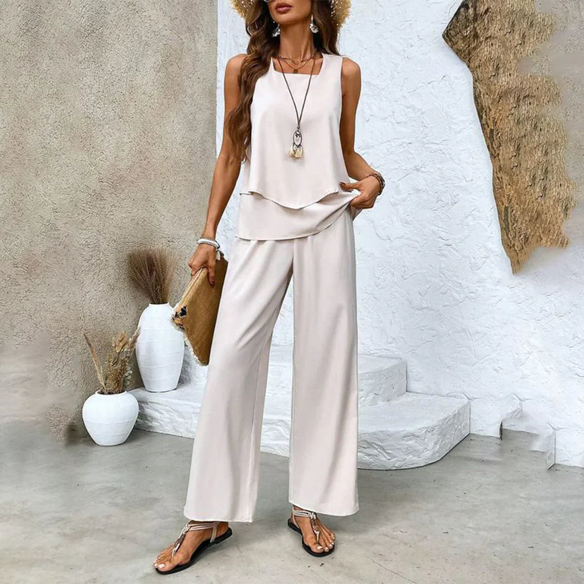 Evalyn | Zomerse Set met Wijde Broek en Comfortabele Top