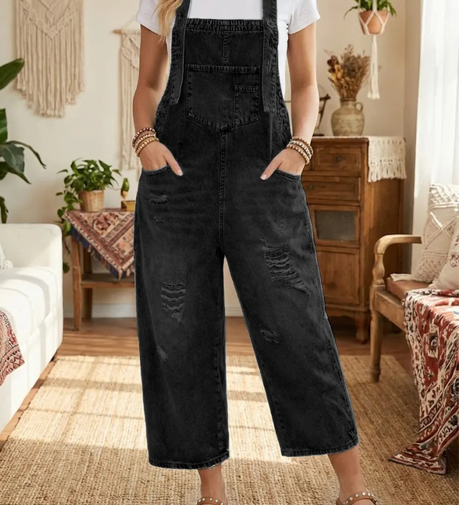 Denim tuinbroek met vintage look en relaxte pasvorm