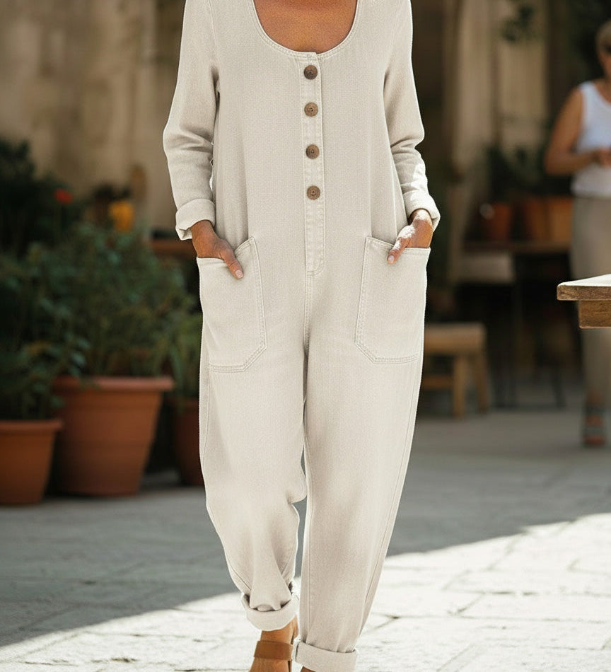 Renske | Denim jumpsuit met lange mouwen en relaxte pasvorm