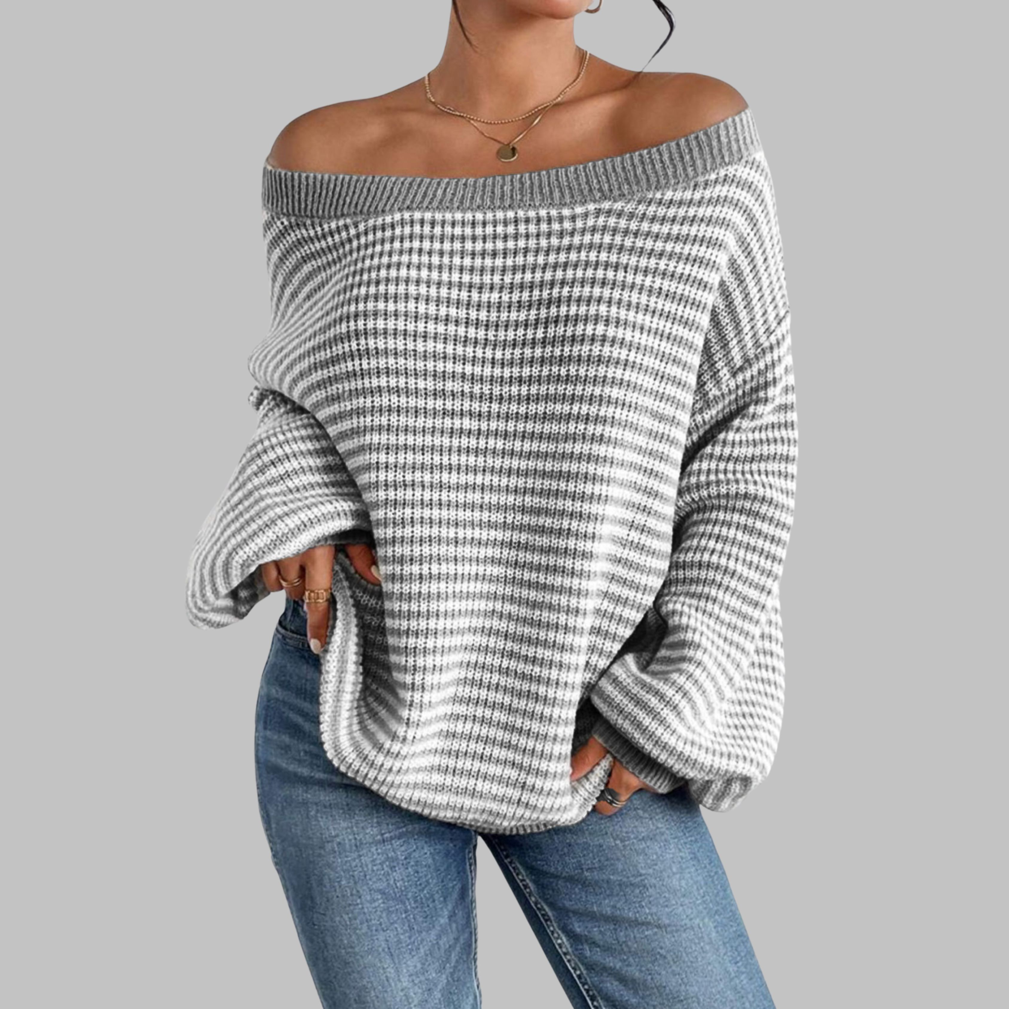 Sweater met off-shoulder halslijn en gestreept design