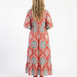 Zaria | Midi-jurk met paisleyprint en V-hals met korte mouwen