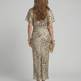 Coralie | Abstracte print Midi-jurk met V-hals en getailleerde taille