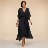 Mila | Elegante chiffon midi jurk met strikceintuur
