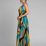 Elena | Elegante Maxi Jurk met Abstracte Print
