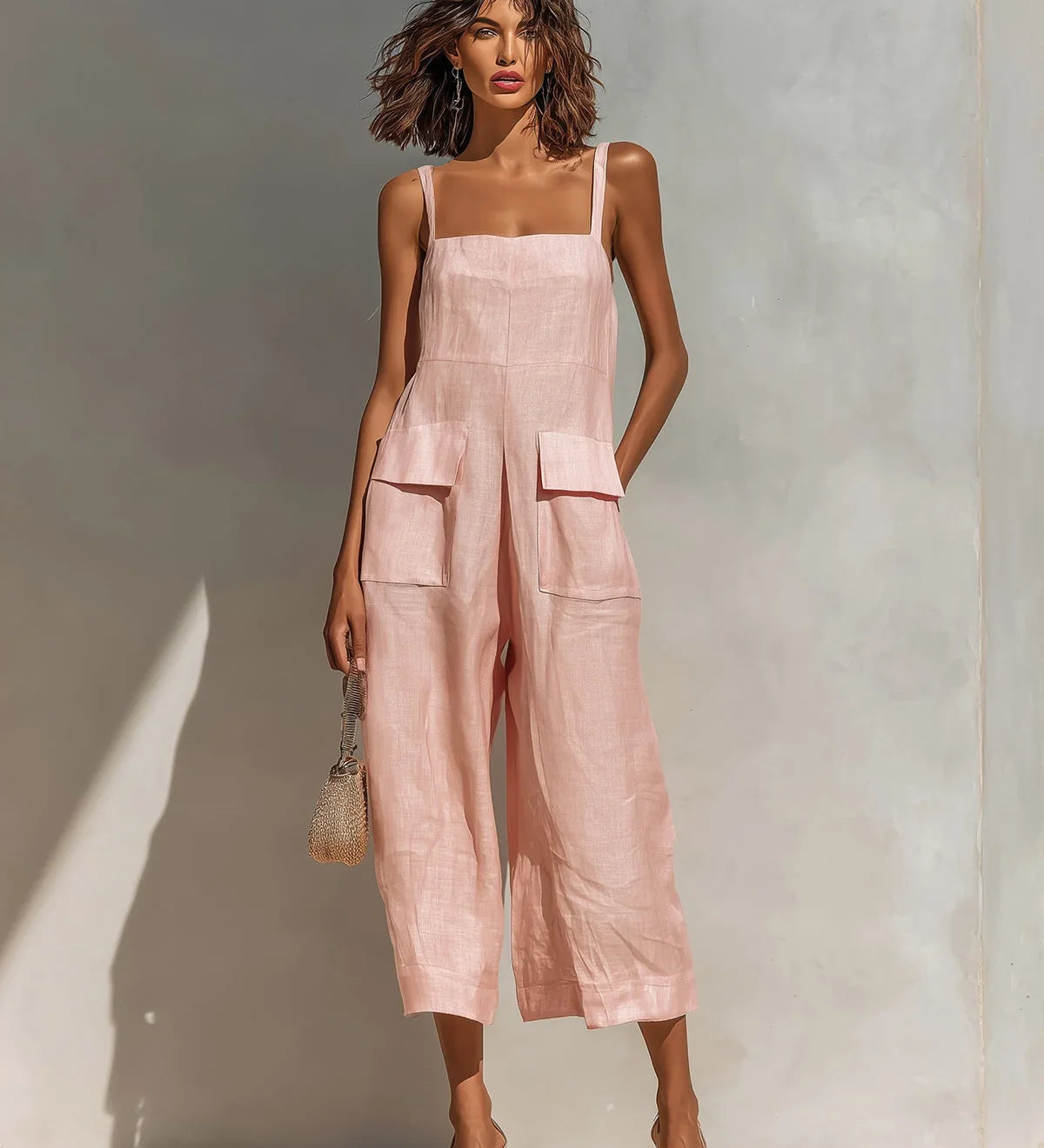 Mercedes | Elegante katoen-linnen jumpsuit met wijde pijpen