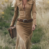 Suède jurk met franjes en westernstijl voor een stoere look