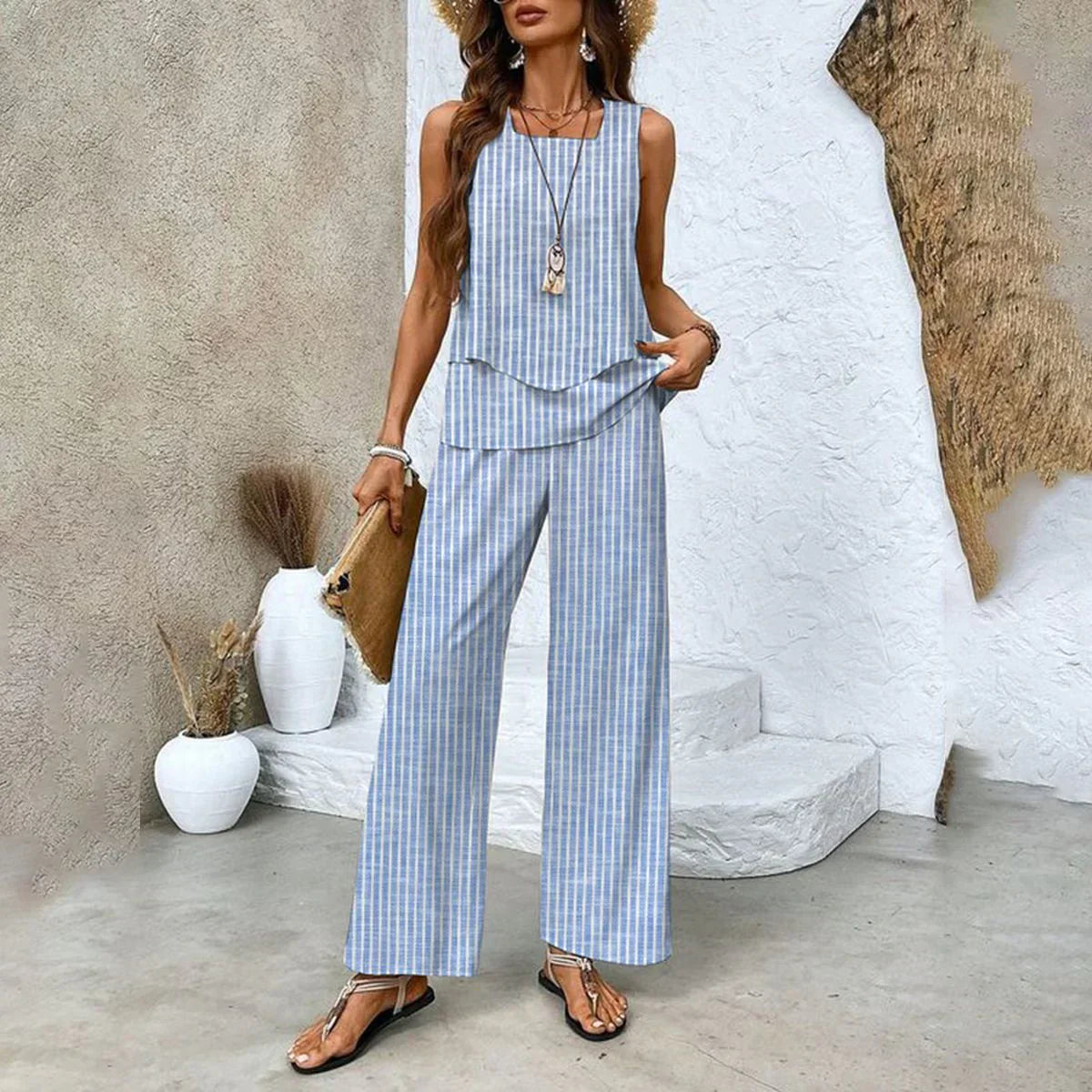 Evalyn | Zomerse Set met Wijde Broek en Comfortabele Top
