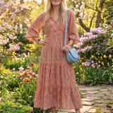 Amara | Midi jurk met V-hals en geometrisch patroon