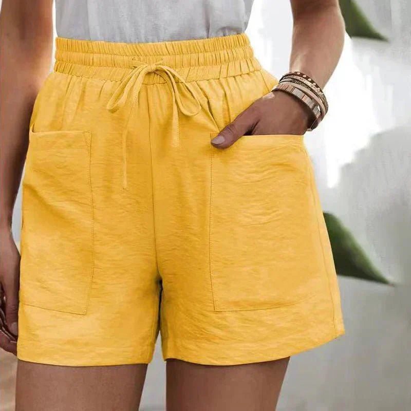 Linnen shorts met elastische tailleband en steekzakken