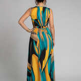 Elena | Elegante Maxi Jurk met Abstracte Print