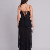 Aurora | Gehaakte Halter Maxi Jurk met Franjesephyra Noir Jurk