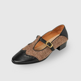 Leren schoenen met T-band, gouden gesp en vintage uitstraling