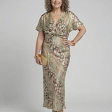 Coralie | Abstracte print Midi-jurk met V-hals en getailleerde taille