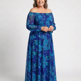Aspen | Maxi Jurk met Ontblote Schouders en Bloemen
