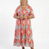 Zaria | Midi-jurk met paisleyprint en V-hals met korte mouwen