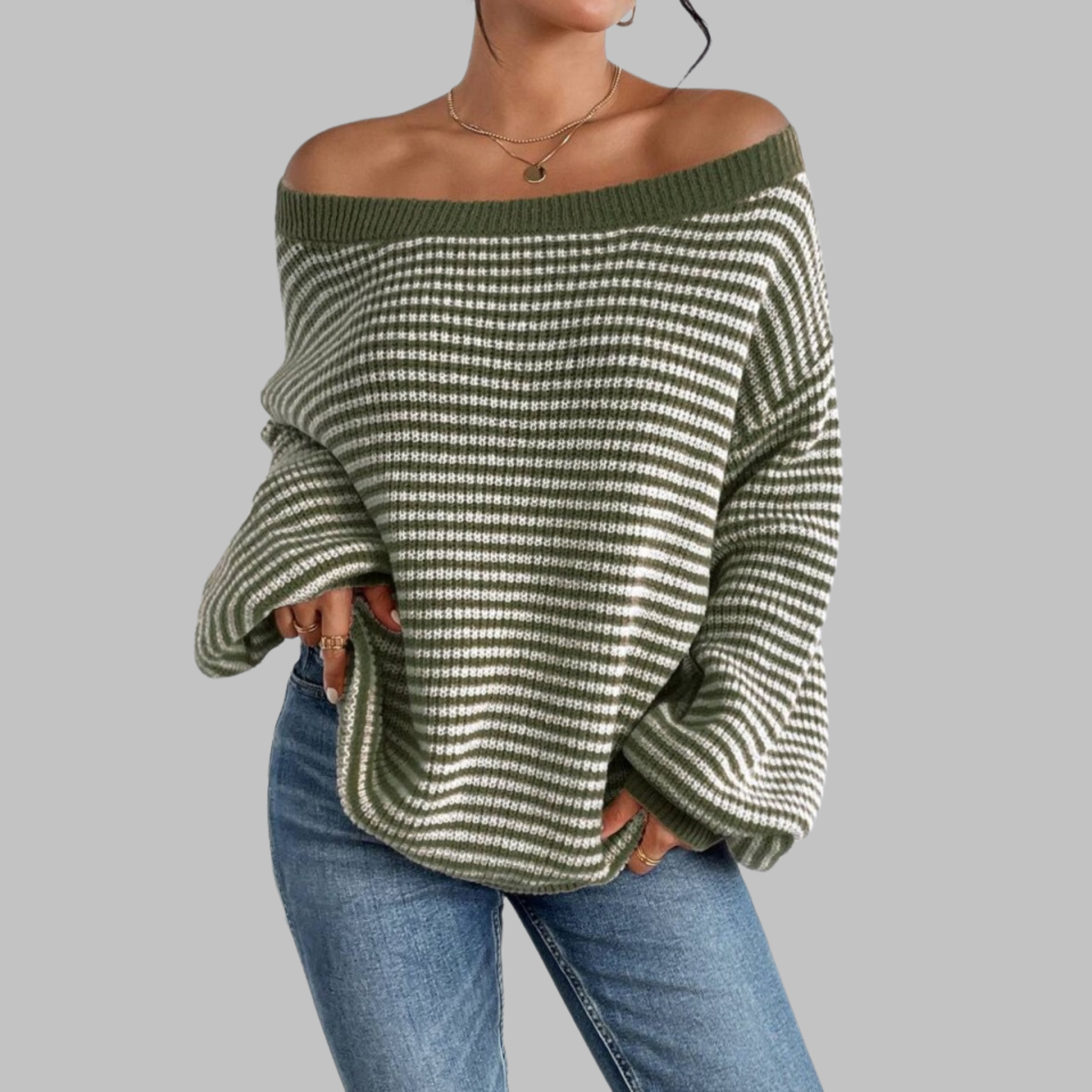 Sweater met off-shoulder halslijn en gestreept design