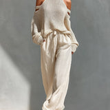 Canisse | Elegante gebreide tweedelige set met wijde broek