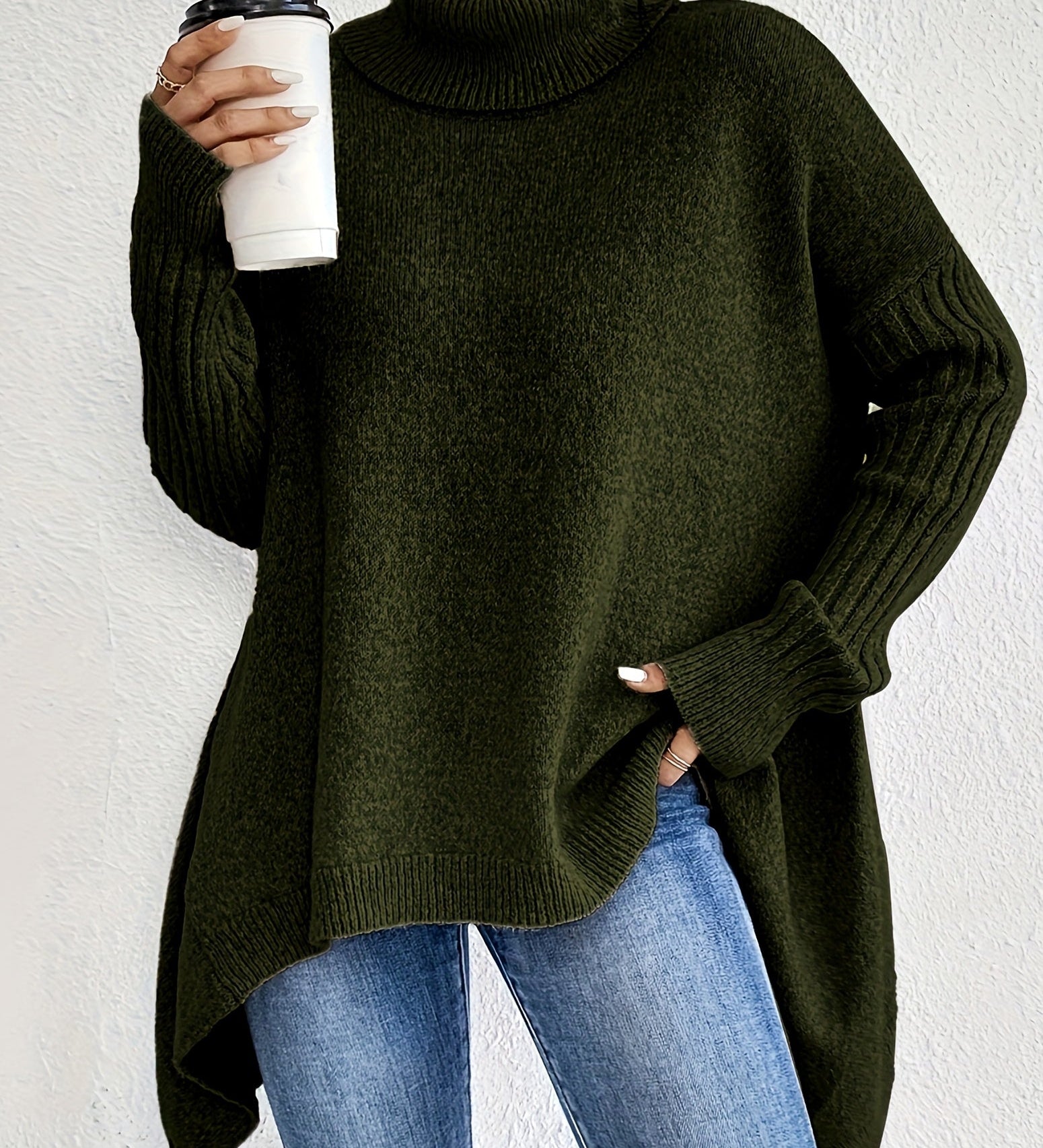 Oversized coltrui met zachte knit en verlengde achterkant