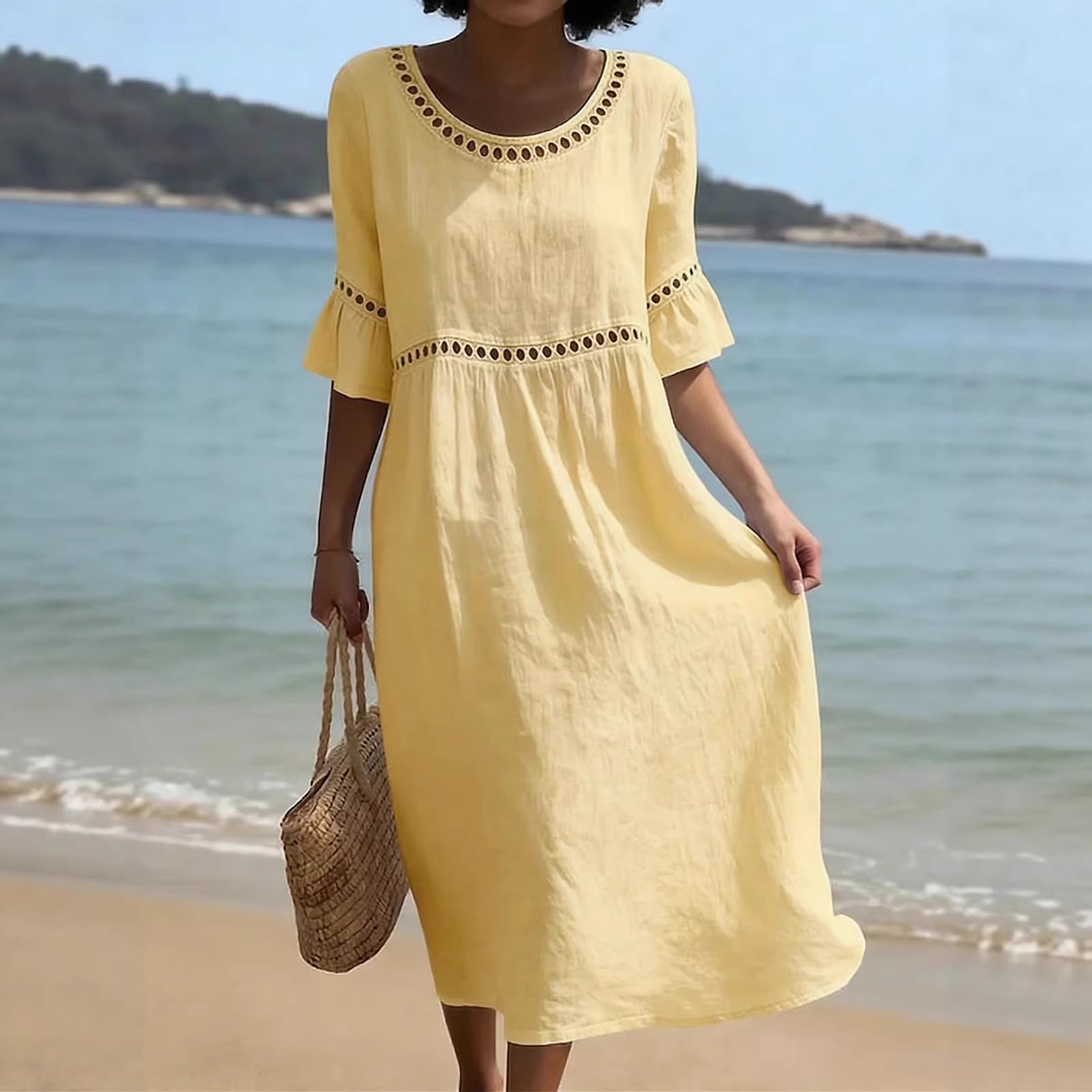 Amélie | Luchtige Midi Jurk met Gehaakte Details