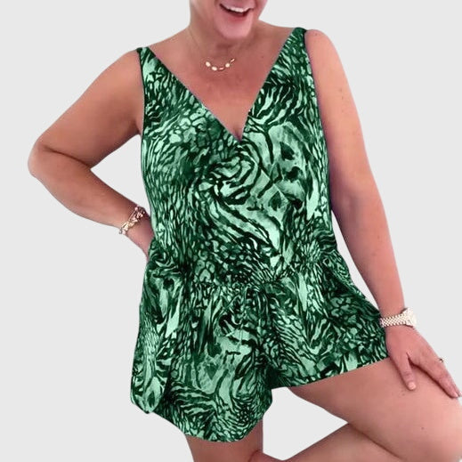 Nienke | Mouwloze Badmode Jurk met Oceaanprint en V-hals
