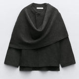Yuna | Cape Jas met Elegante Drapering en Warme Stof