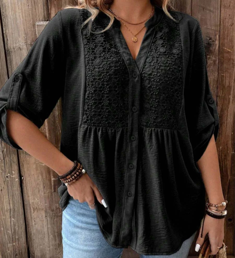 Blouse met V-hals en knoopdetail voor dagelijks comfort