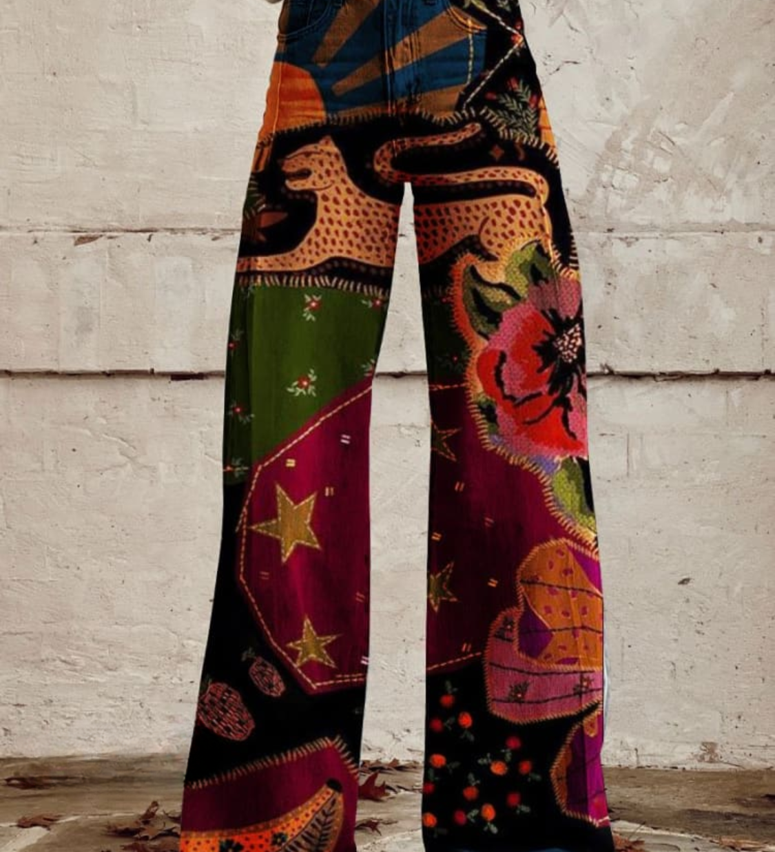 Boheemse broek met vintage print en comfortabele pasvorm