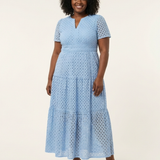 Brielle | Midi-jurk met V-hals en korte mouwen met ruffles