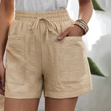 Linnen shorts met elastische tailleband en steekzakken